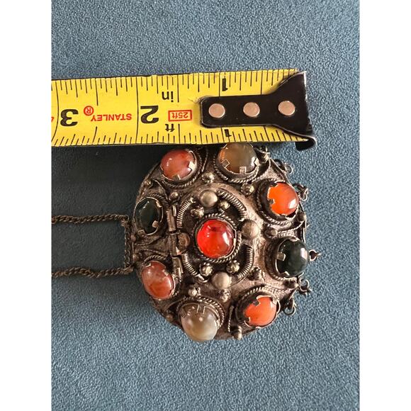 Tibetan Silver Amulet Necklace 27” – Carnelian Agate Bloodstone Locket Pendant - Picture 11 of 11